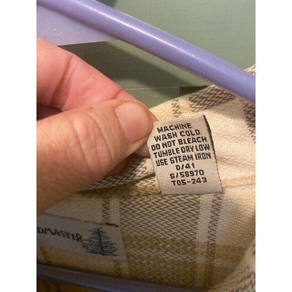 FieldMaster Men's Size L Beige Plaid Cotton Button-Up Long Sleeve Flannel Shirt - Picture 6 of 7